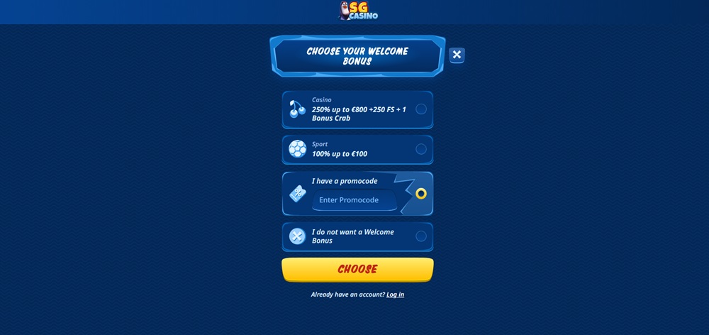 SG Casino promo code úvod en